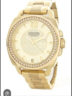 AS-IS Coach Tristen Gold Watch Crystal Bezel - Needs Battery & Crown Repair